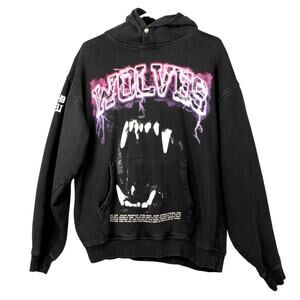 Darc Sport Wolves Club Blood Thunder Spellout Hoodie Fangs Sz L Pink/Purple/Blk